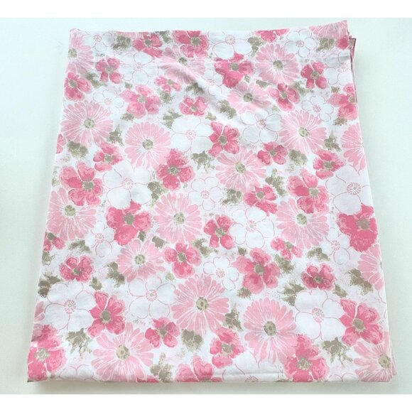 Vintage 70s flat/top sheet, pink floral bedsheet, queen size bed, Dan River - Picture 1 of 7